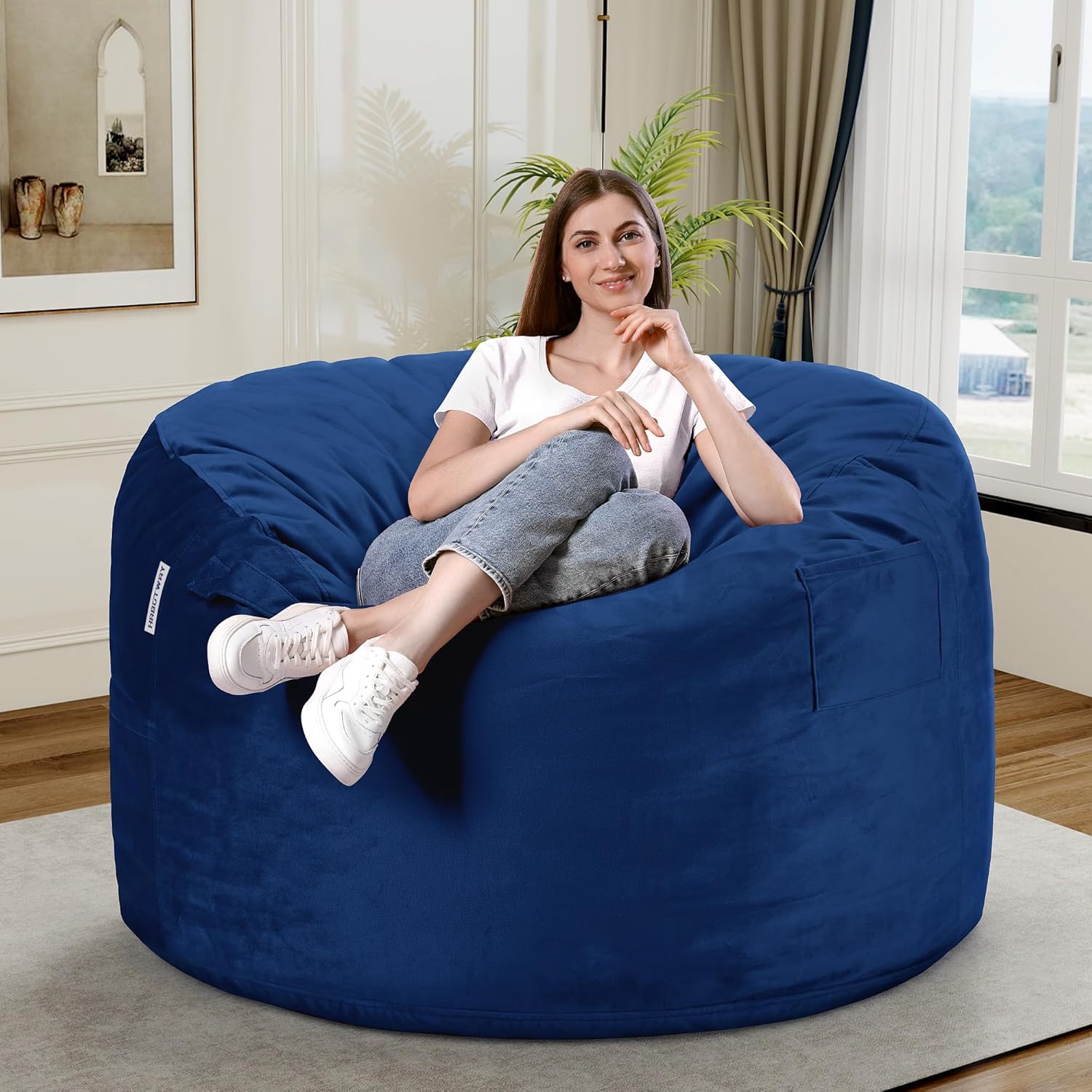 HABUTWAY Luxurious Velvet Bean Bag Chair with High Rebound